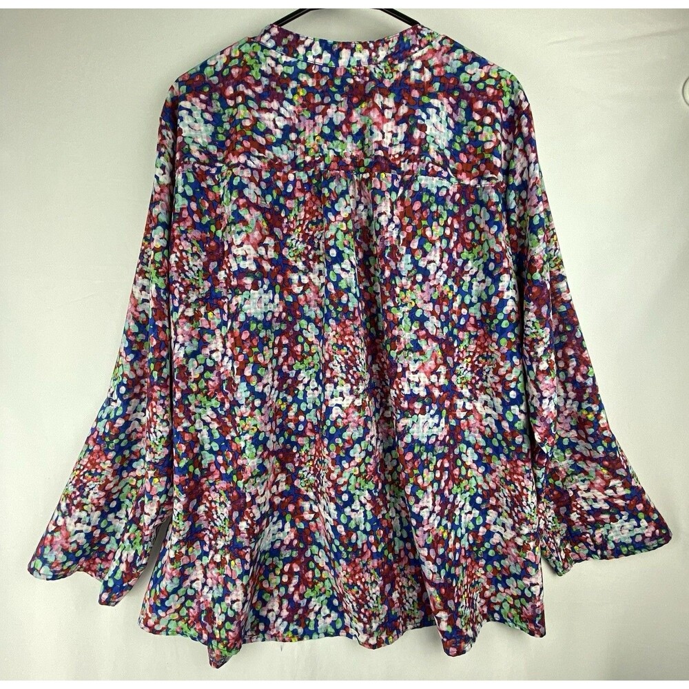 Notations Blouse Women's 3X Split Button Neck Pleated Roll Tab Sleeve‎ Peasant - Picture 7 of 12